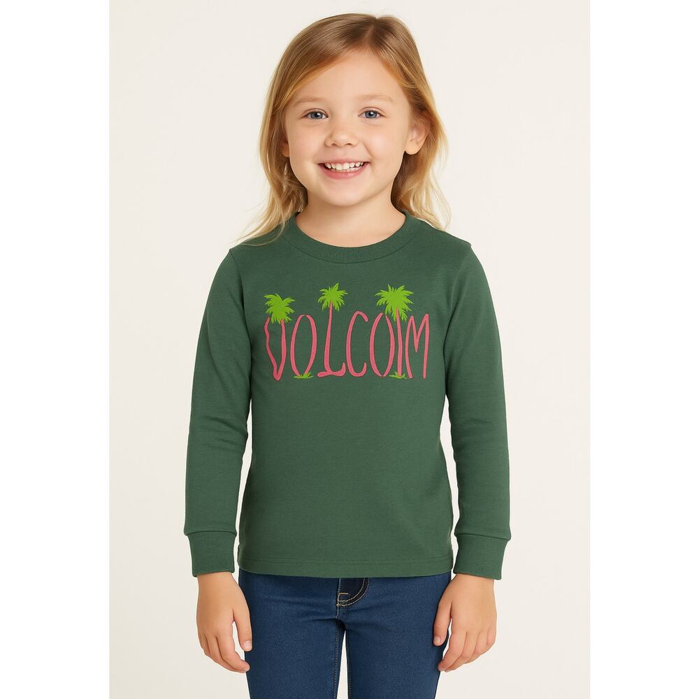 Volcom Girls XXS 4 Green Long Sleeve Shirt Palm Tree Logo NWT Casual